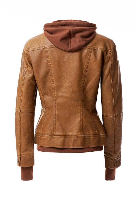 Women's Hooded Vegan Leather Jacket (more color options)