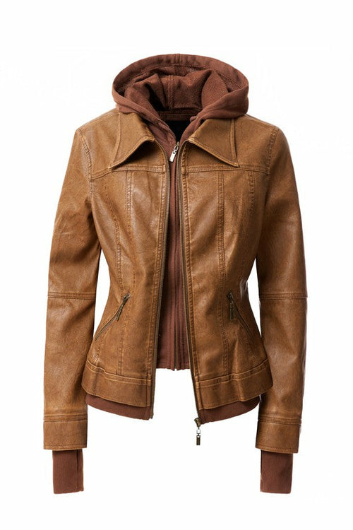 Women's Hooded Vegan Leather Jacket (more color options)