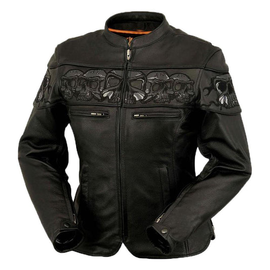 Big Skulls - Women's Motorcycle Leather Jacket