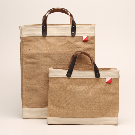 Jute and Leather Tote Bag