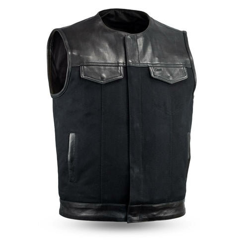 Canvas Men’s No-Collar Motorcycle Vest-FS