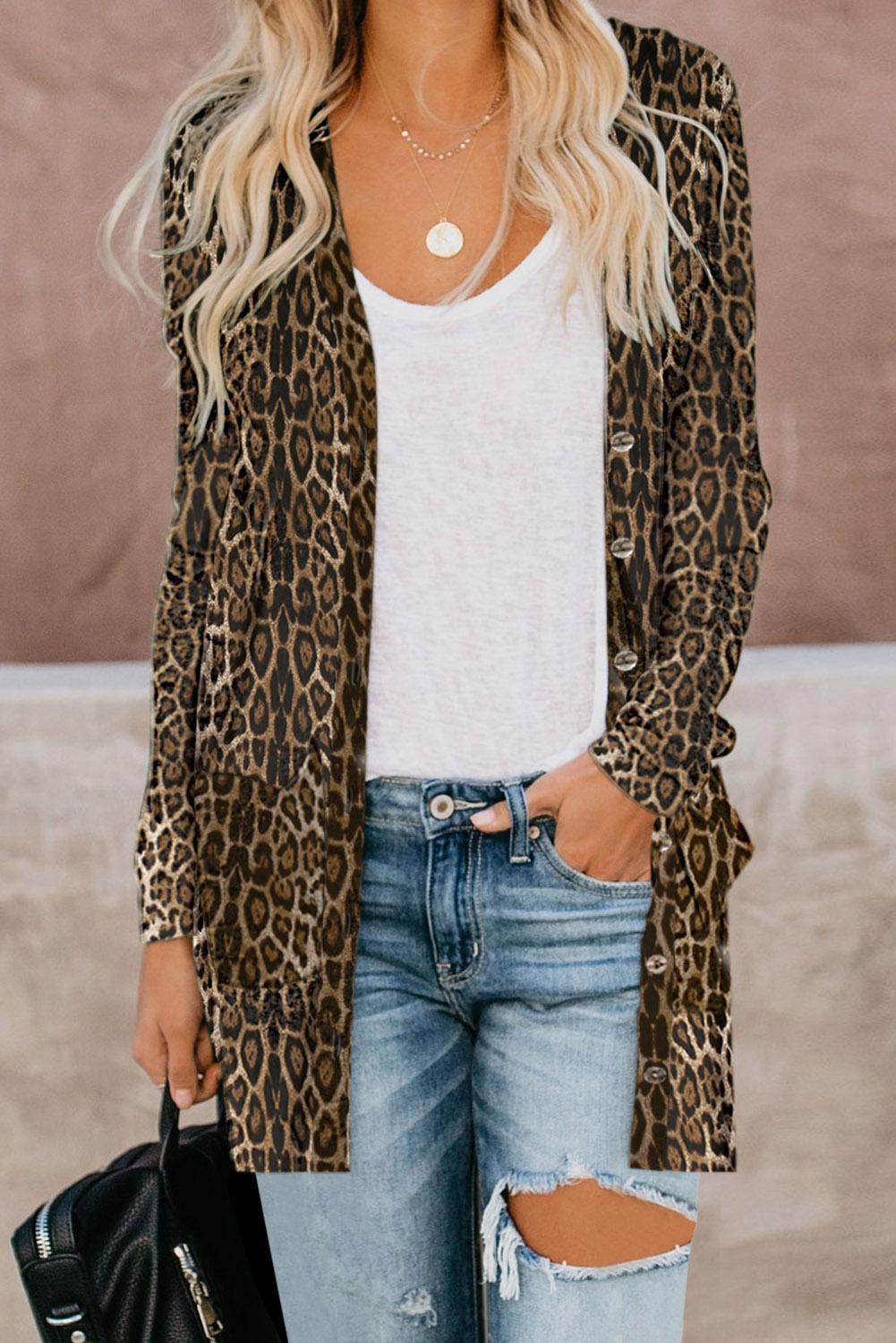 Fashion Leopard Print Button Down Cardigan