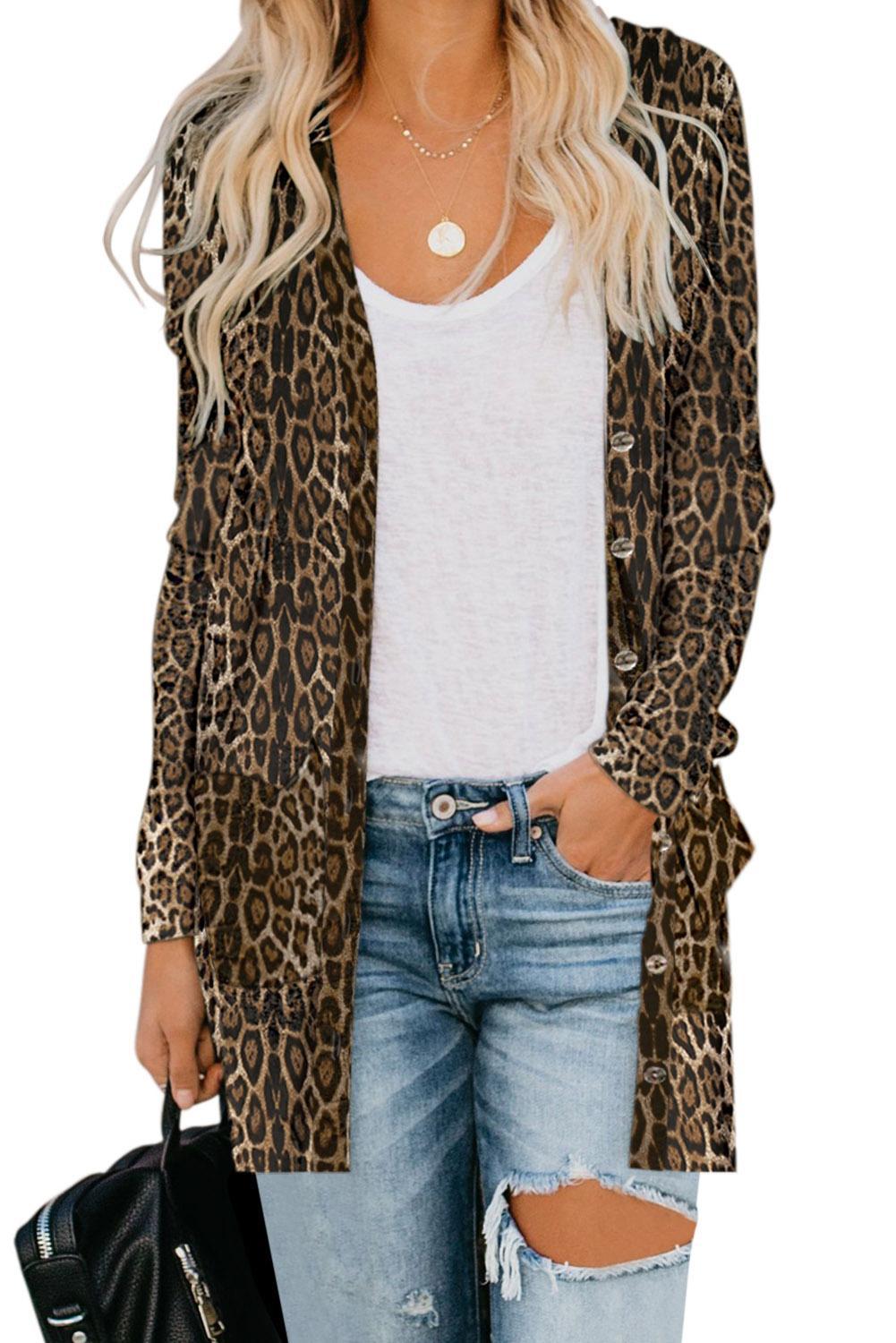 Fashion Leopard Print Button Down Cardigan