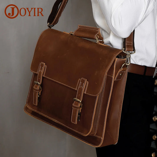 JOYIR Men Business Briefcase Crazy Horse Leather Shoulder