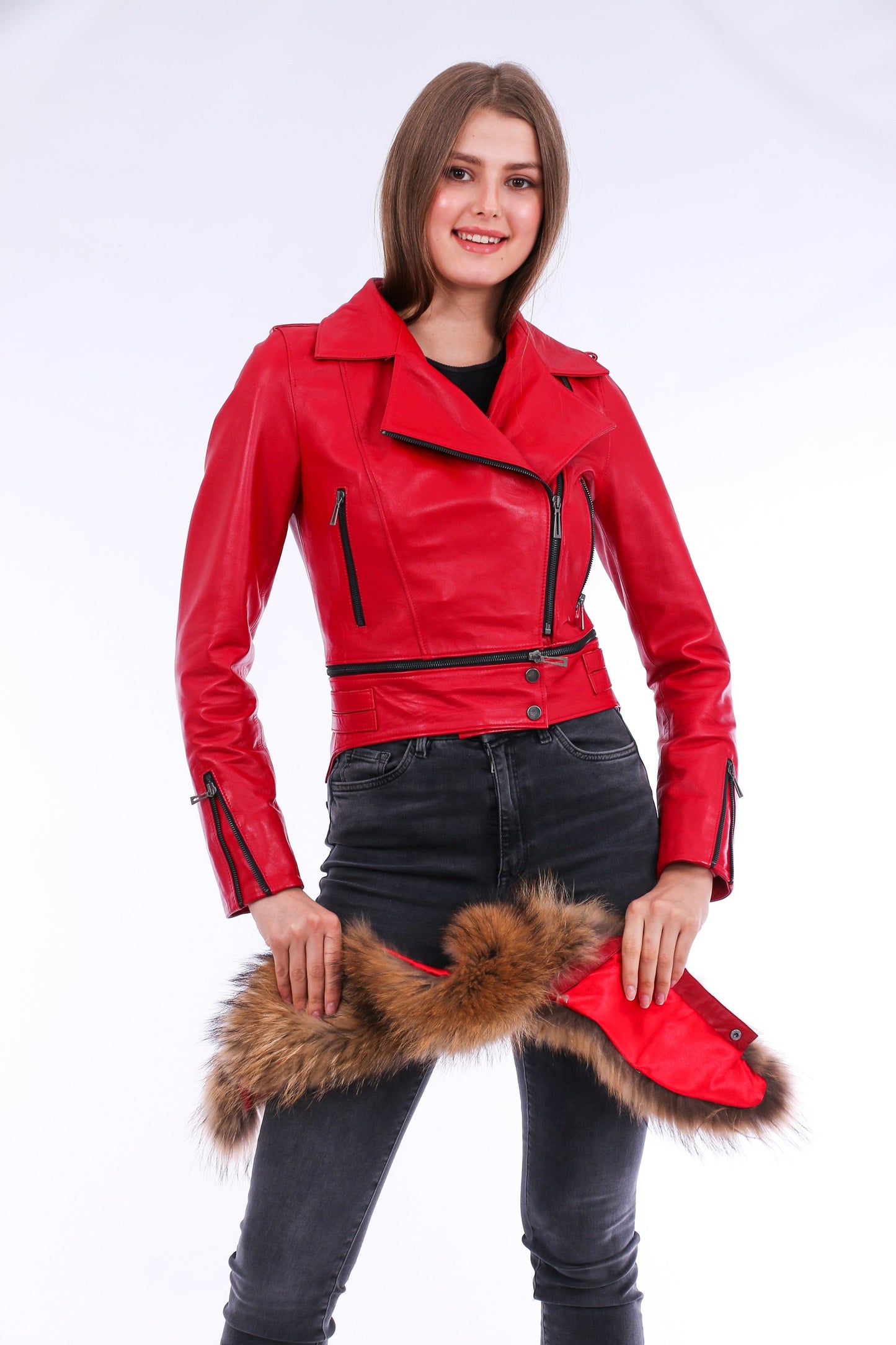 Buttagi Leather Biker Jacket - Red