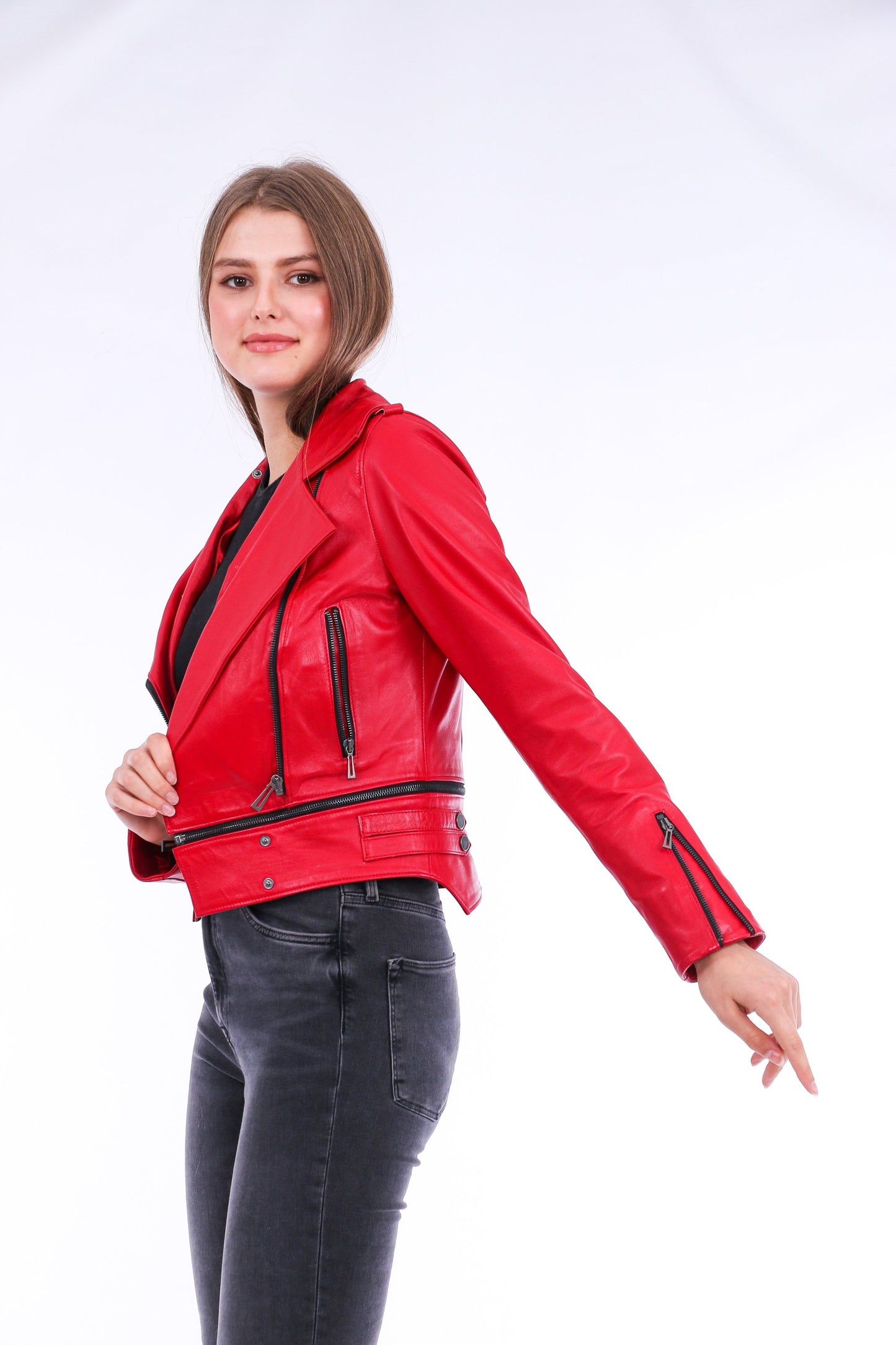 Buttagi Leather Biker Jacket - Red