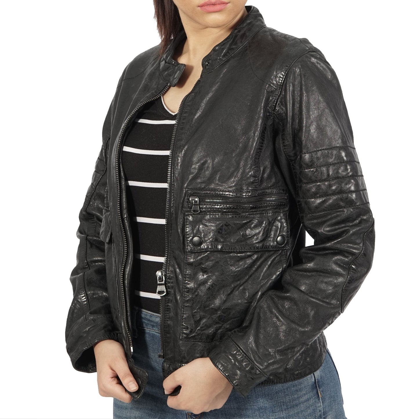 Kiara Zipper Brown Leather Jacket