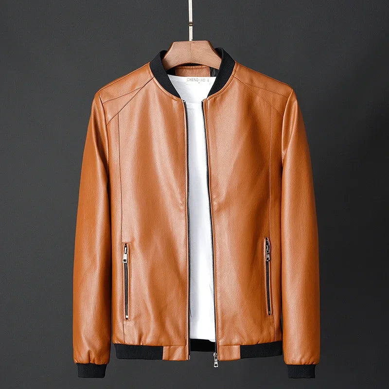 Autumn New Men Black Biker PU Leather Coat Korean Fashion Men Pu