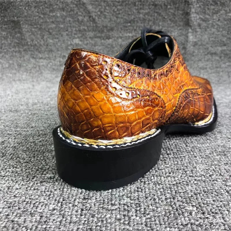 Authentic 100% Handcrafted Crocodile Skin Hand Painted Men's Lace-up Dress Shoes