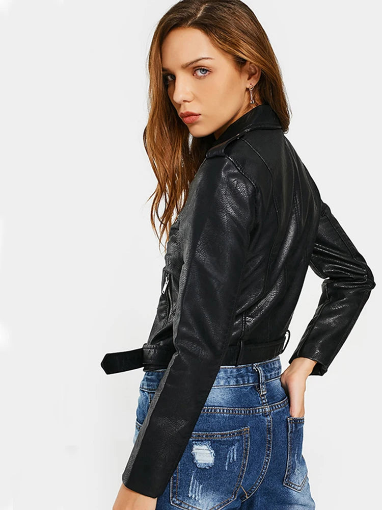 Women Faux Leather Jacket Soft Zip Up