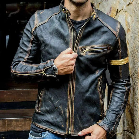 Autumn Motorcycle Leather Jacket Men Street Fashion Bomber