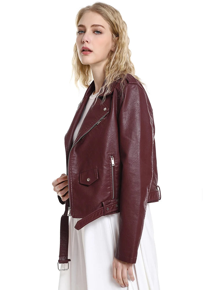 Women Faux Leather Jacket Soft Zip Up