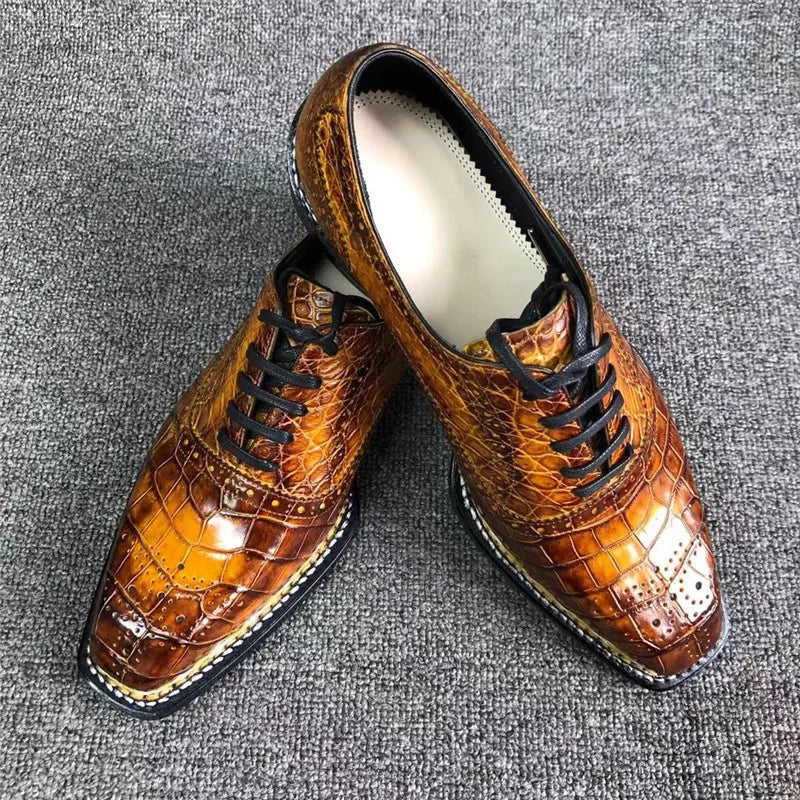 Authentic 100% Handcrafted Crocodile Skin Hand Painted Men's Lace-up Dress Shoes