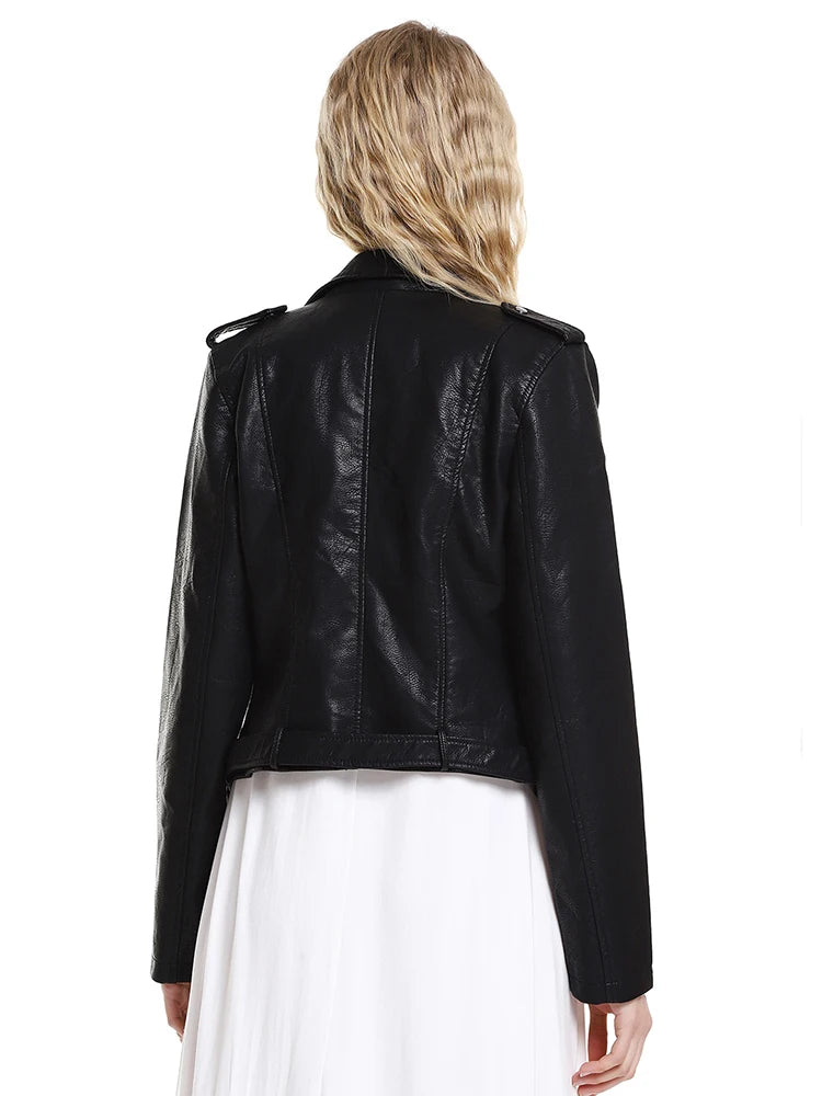 Women Faux Leather Jacket Soft Zip Up