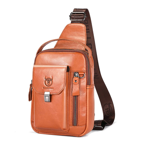 BULLCAPTAIN Genuine Leather Chest Bag Casual Retro 7.9-inch