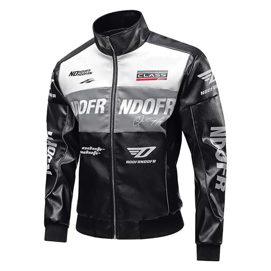 SuperCross Sports Bike Standing collar multi pocket leather jacket