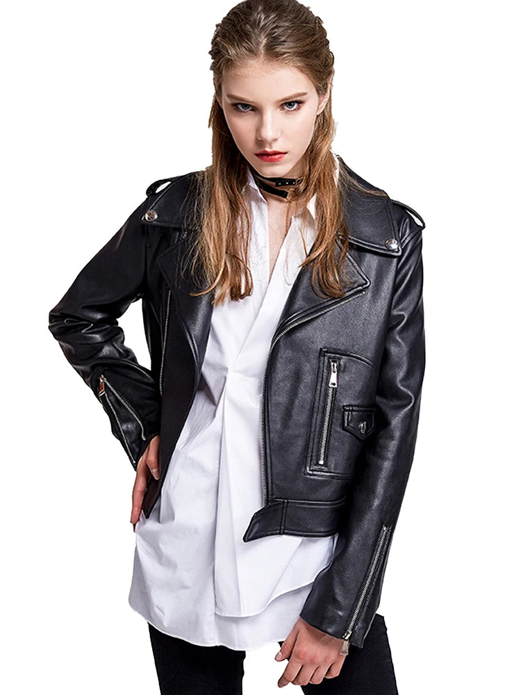 Women’s Faux Leather Jacket – Red & Black Street Bike Jacket