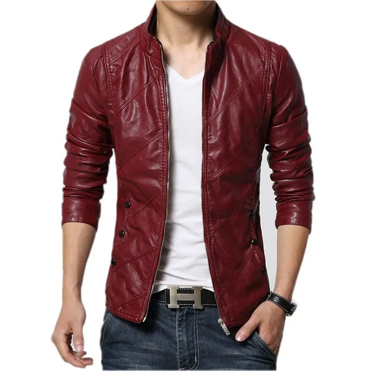 Fashion Leather Jacket Collar Slim Biker - Buffalo Leather