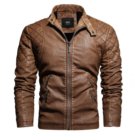 leather men plus fleece autumn and winter leather jacket wash