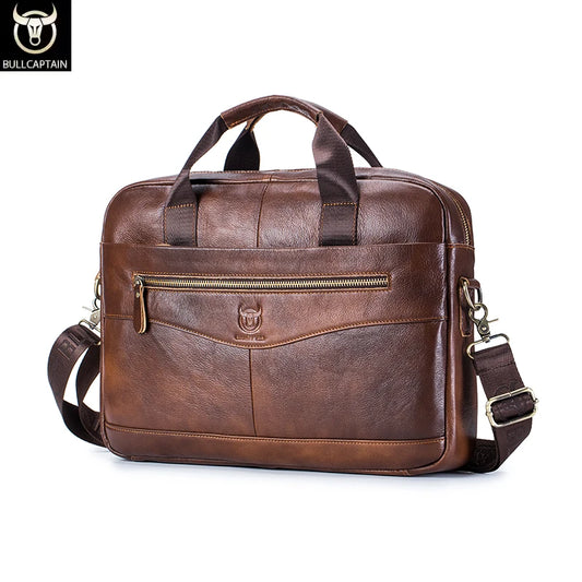 BULLCAPTAIN Briefcase Shoulder Messenger Bags Genuine Leather