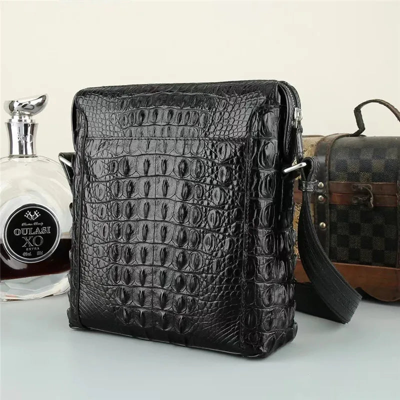 Exotic Genuine Crocodile Skin Classic Black Small Flap Shoulder Bag