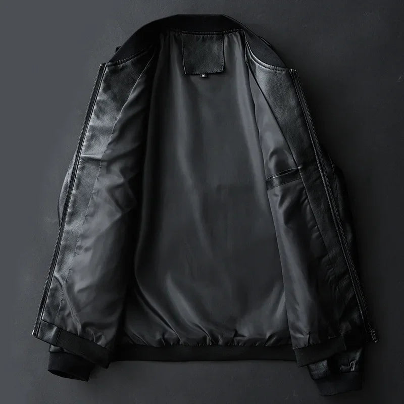 Autumn New Men Black Biker PU Leather Coat Korean Fashion Men Pu