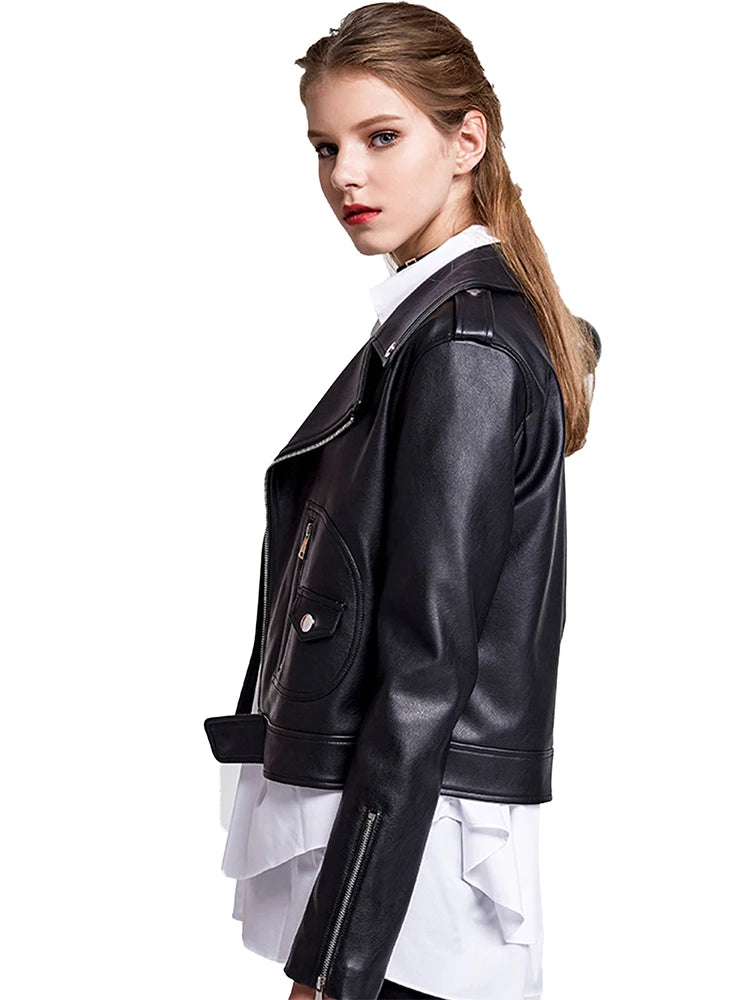 Women’s Faux Leather Jacket – Red & Black Street Bike Jacket