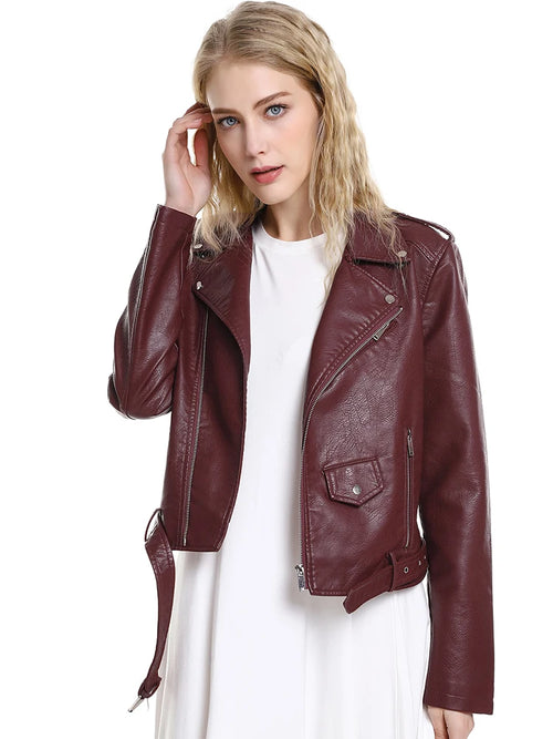 Women Faux Leather Jacket Soft Zip Up