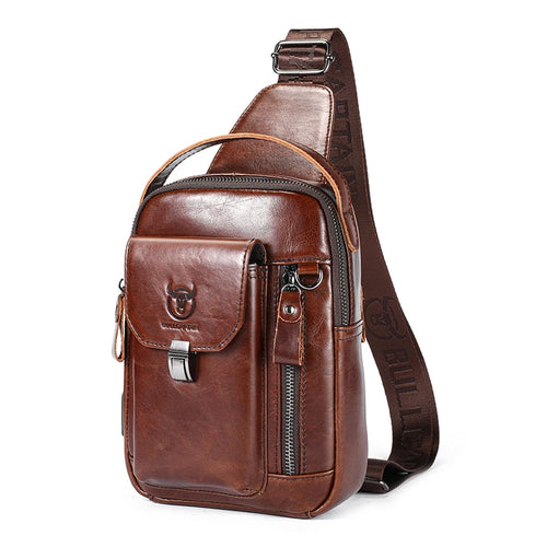 BULLCAPTAIN Genuine Leather Chest Bag Casual Retro 7.9-inch