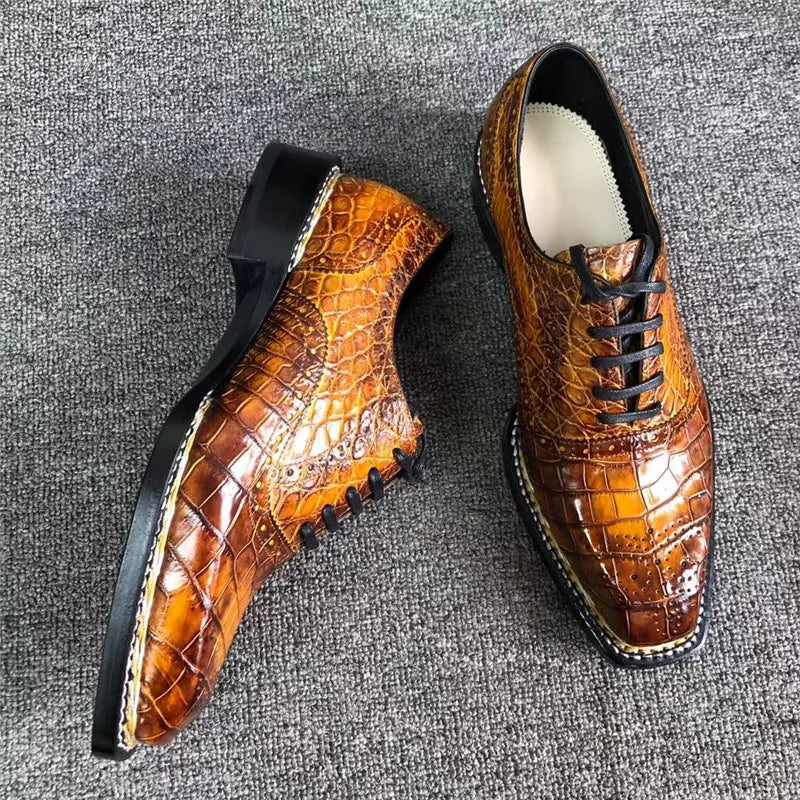 Authentic 100% Handcrafted Crocodile Skin Hand Painted Men's Lace-up Dress Shoes