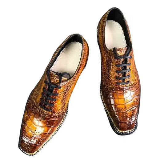 Authentic 100% Handcrafted Crocodile Skin Hand Painted Men's Lace-up Dress Shoes