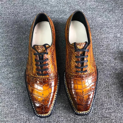 Authentic 100% Handcrafted Crocodile Skin Hand Painted Men's Lace-up Dress Shoes