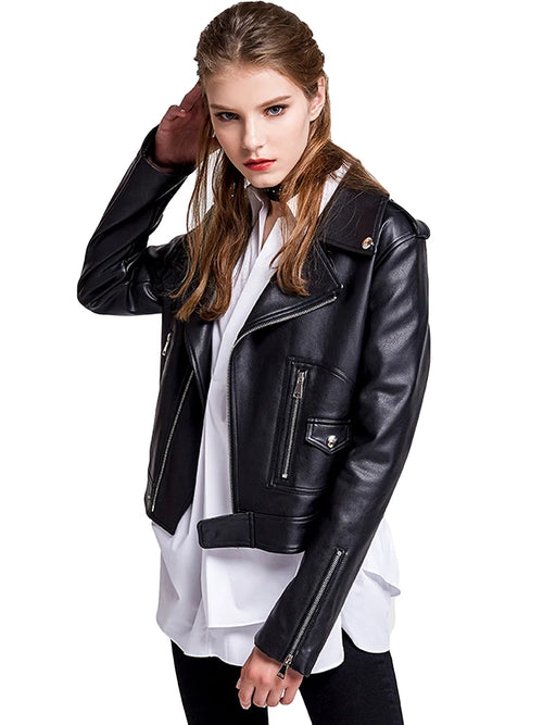 Women’s Faux Leather Jacket – Red & Black Street Bike Jacket