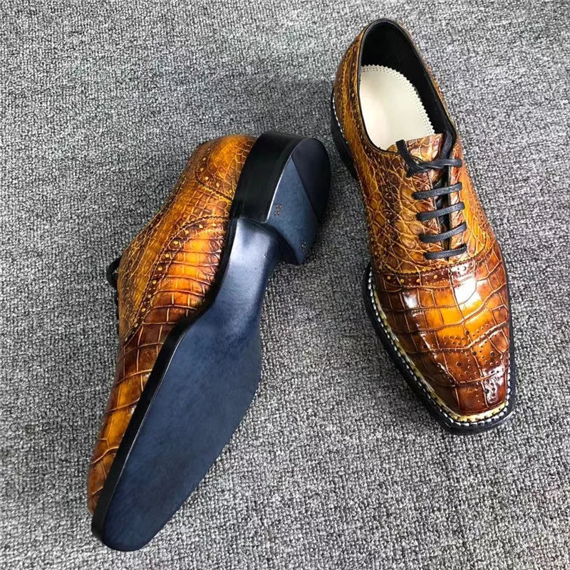 Authentic 100% Handcrafted Crocodile Skin Hand Painted Men's Lace-up Dress Shoes