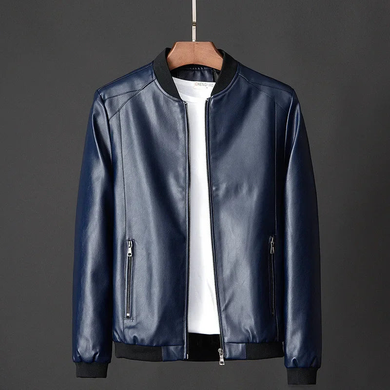 Autumn New Men Black Biker PU Leather Coat Korean Fashion Men Pu