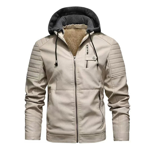 Men's Hooded Jacket Autumn Winter Faux Leather Jacket Men