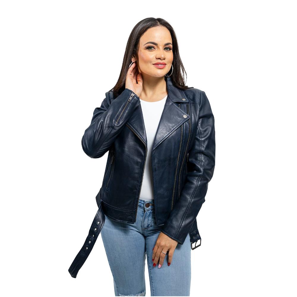 Chloe Women’s Whet Blue Motorcycle Leather Jacket