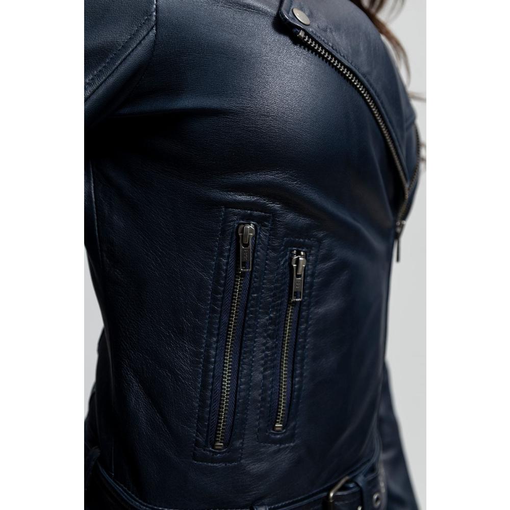 Chloe Women’s Whet Blue Motorcycle Leather Jacket