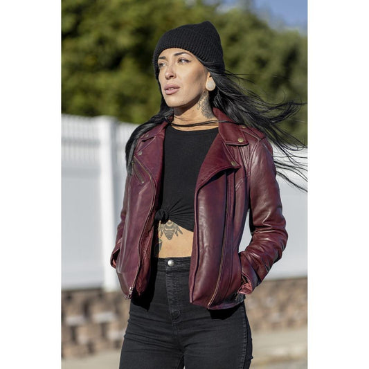 Harper (Oxblood) – Women’s Lambskin Leather Motorcycle Jacket