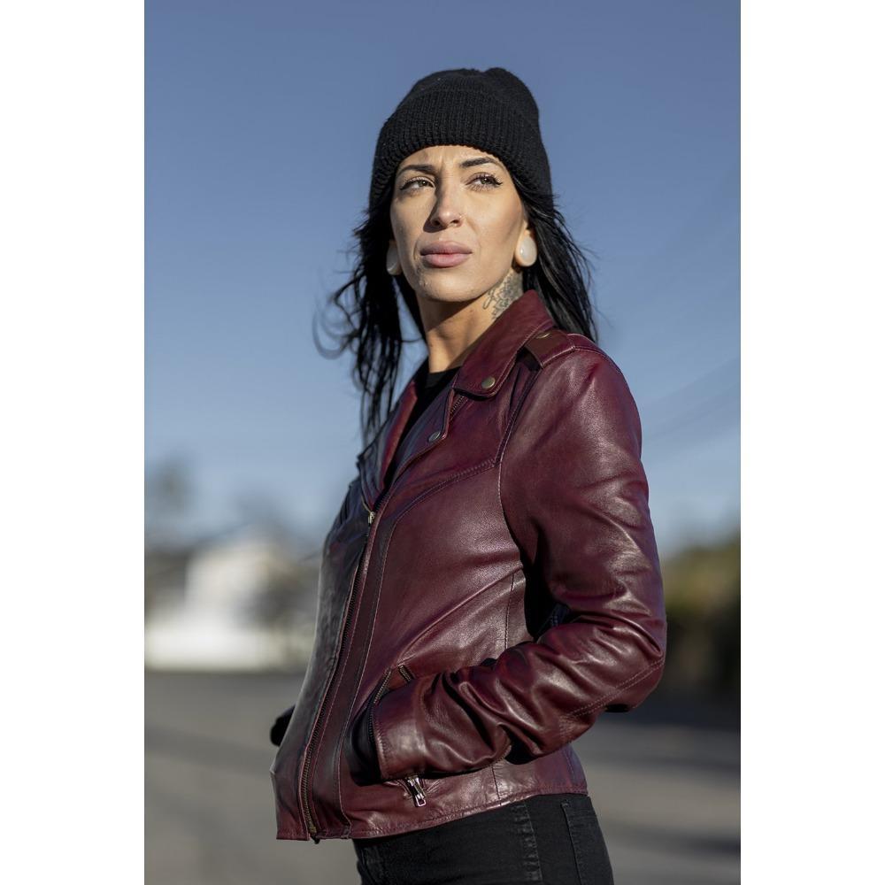 Harper (Oxblood) – Women’s Lambskin Leather Motorcycle Jacket