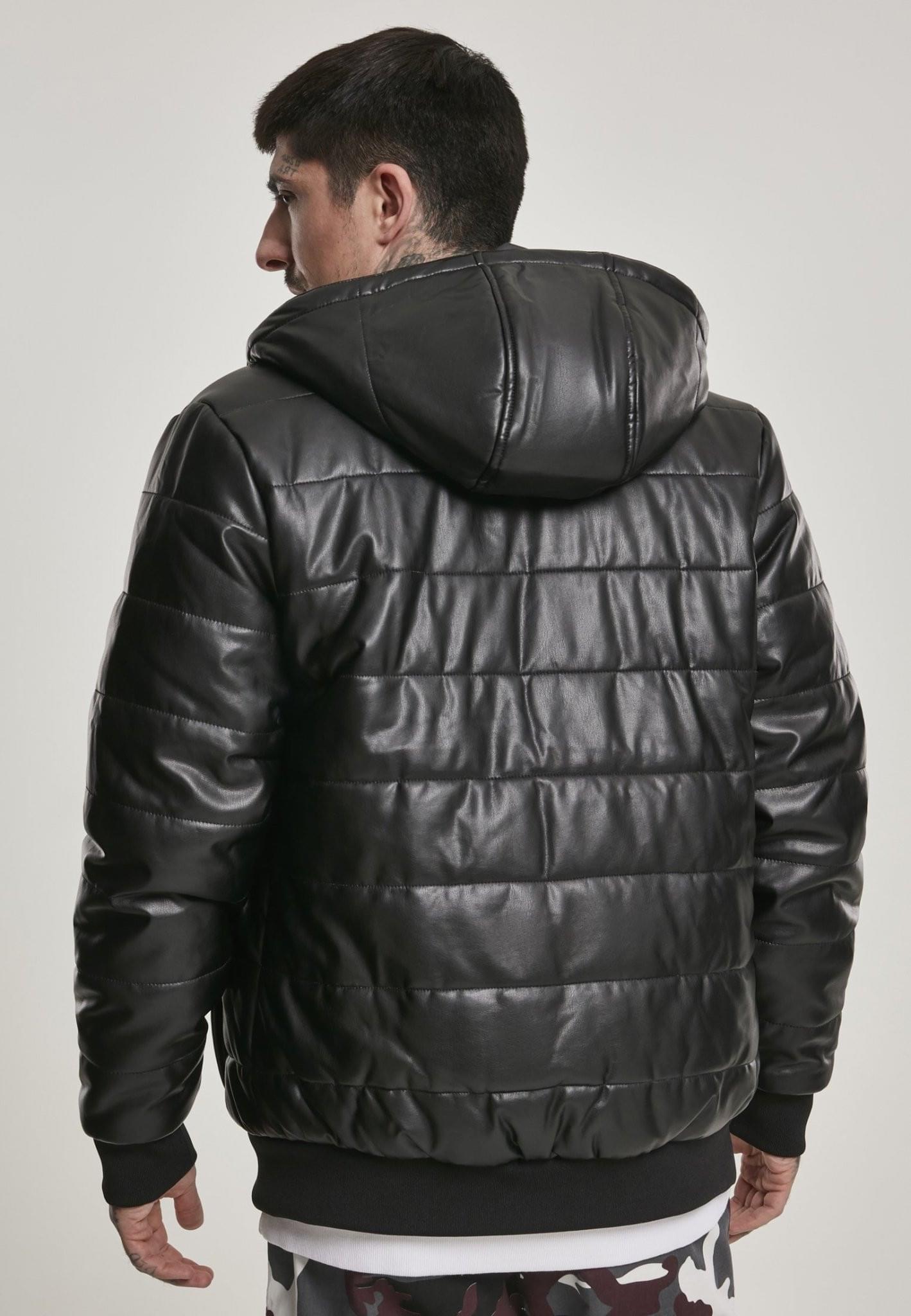 Hooded Faux Leather Bubble Jacket